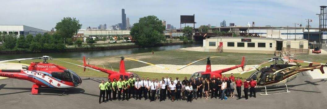 The downtown heliport with the team and fleet